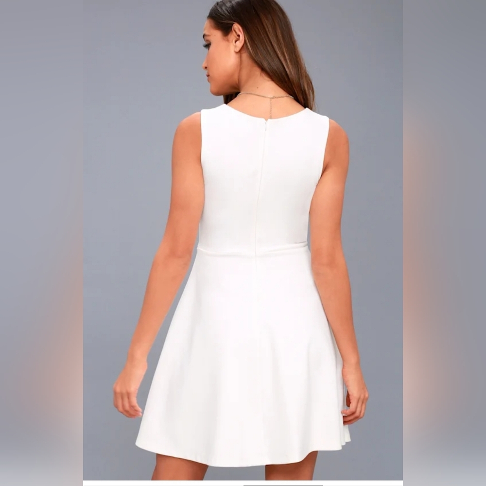 Lulus Bon Apetite Skater White Vneck Dress #188 Feminine Sporty - Picture 7 of 7